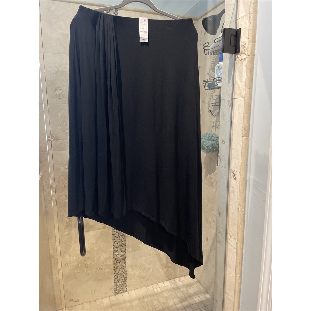 White House Black Market Black Asymmetrical Pleat Maxi Skirt Medium 570174339